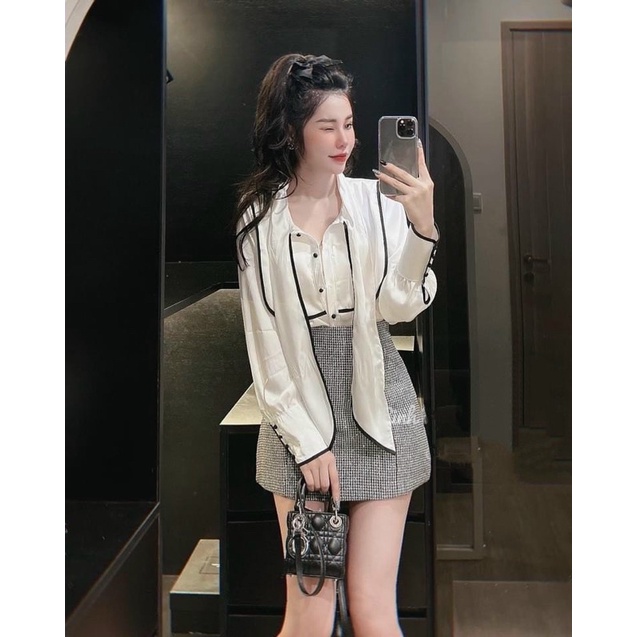 ÁO KIỂU NỮ TIỂU THƯ CỘT NƠ TAY PHỒNG