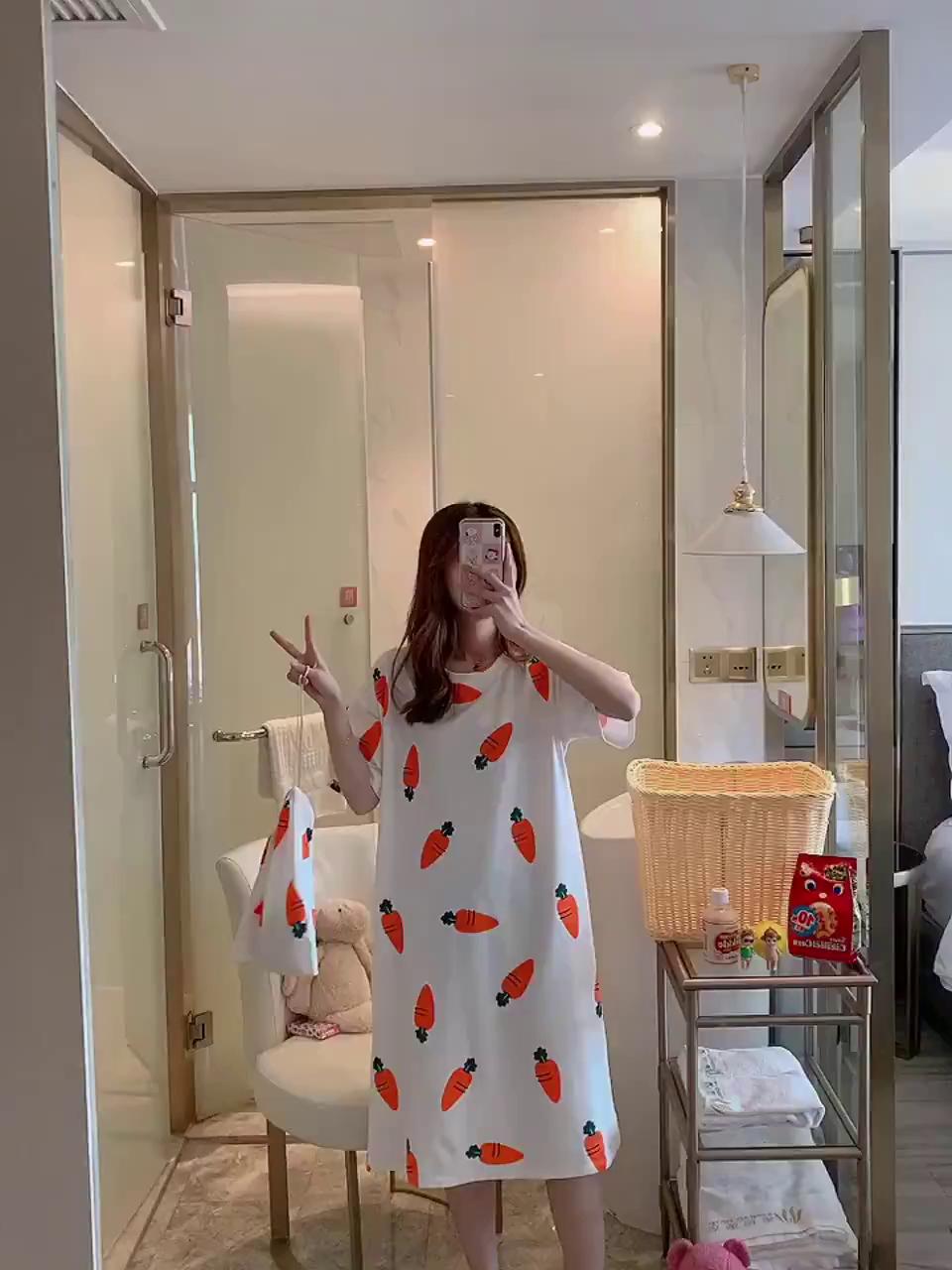 Váy Nữ, Đầm Ngủ Cộc Tay sexy, Đầm Ngủ Suông Chất Cotton Mềm Mát Mặc Nhà Dễ Thương_VN33 | BigBuy360 - bigbuy360.vn