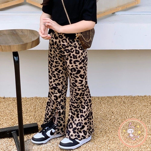 Set Đồ 2 Món Gồm Áo Thun In Họa Tiết Da Báo + Quần Dài Cho Bé Gái