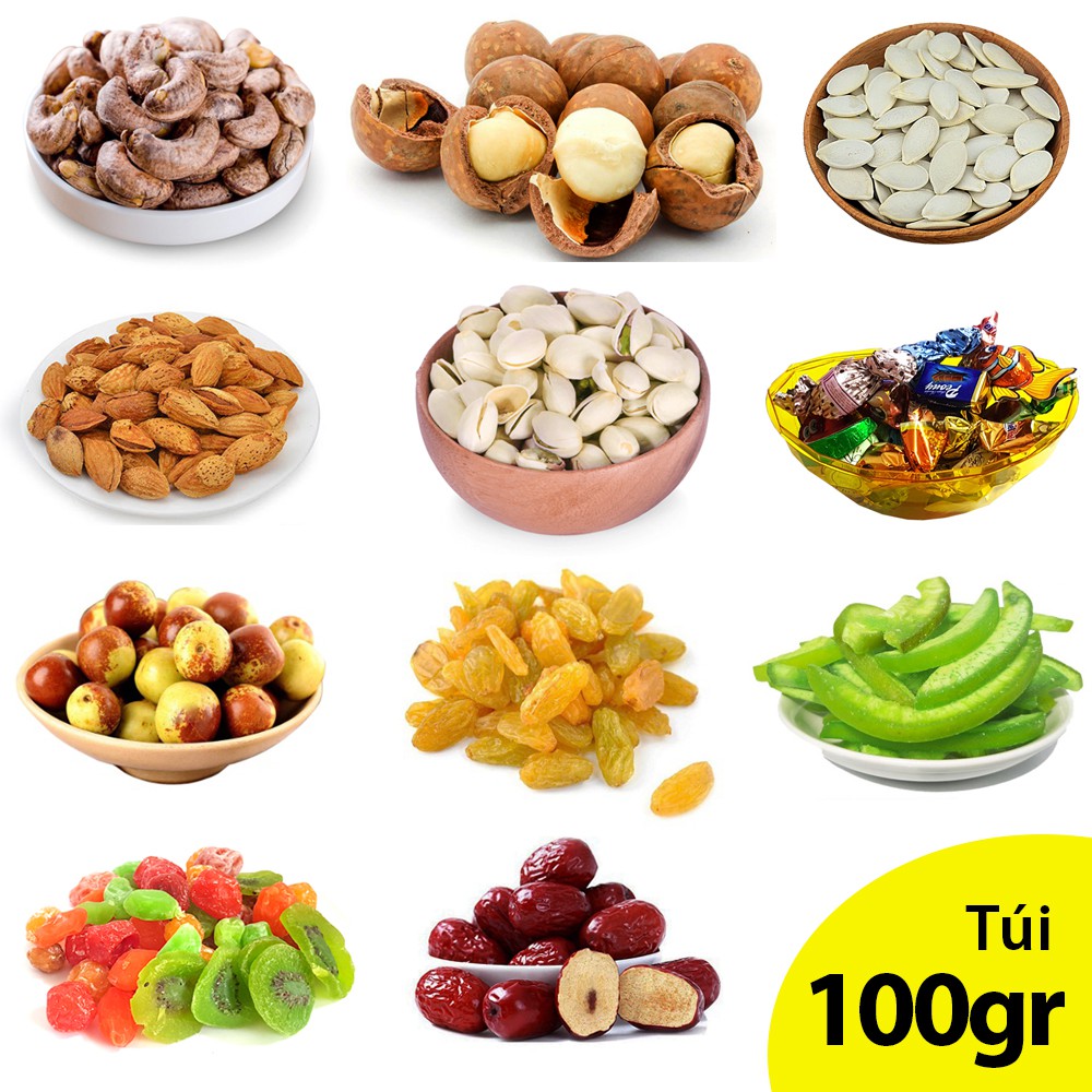 Hạt dinh dưỡng , mứt trái cây, kẹo socola, quả sấy khô Mộc Đông