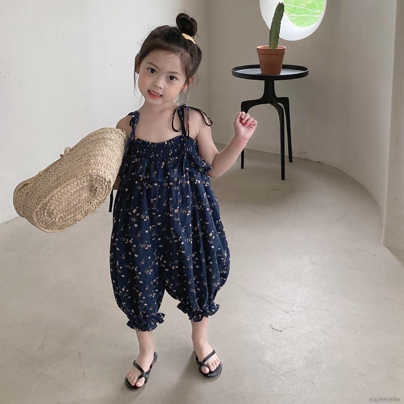 Áo liền quần thắt dây in hoa xinh xắn thời trang mùa hè cho bé gái