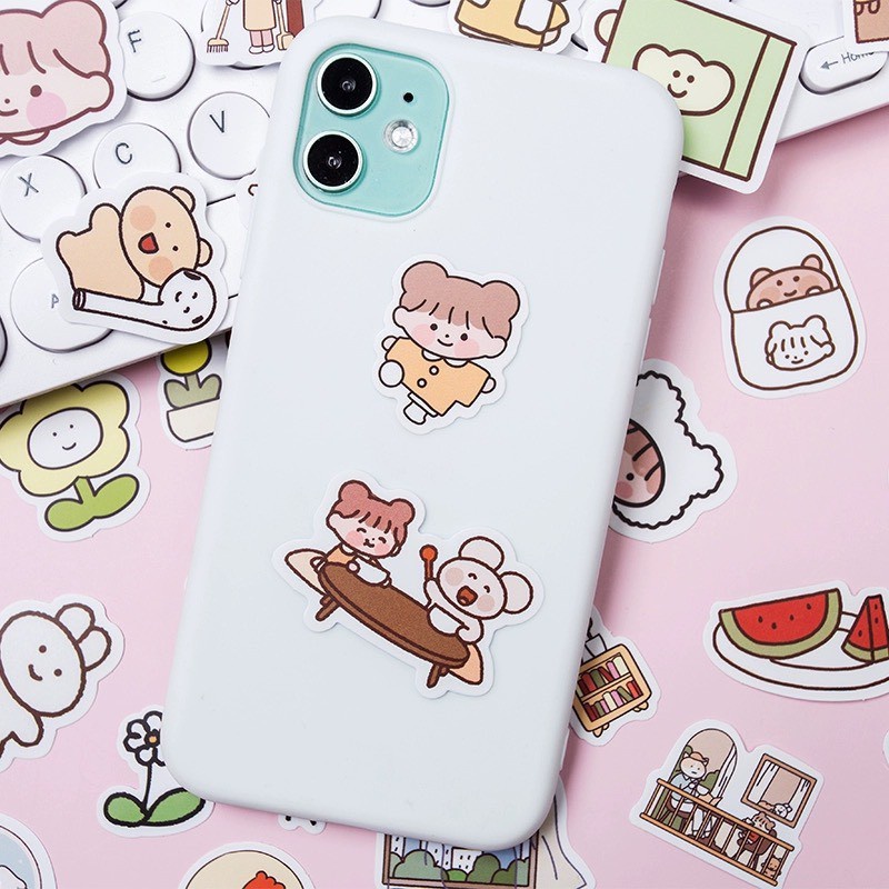 Sticker gói 50 miếng dán sổ, điện thoại mẫu bé gái trái đào, bé thỏ cute hoạt hình dễ thương