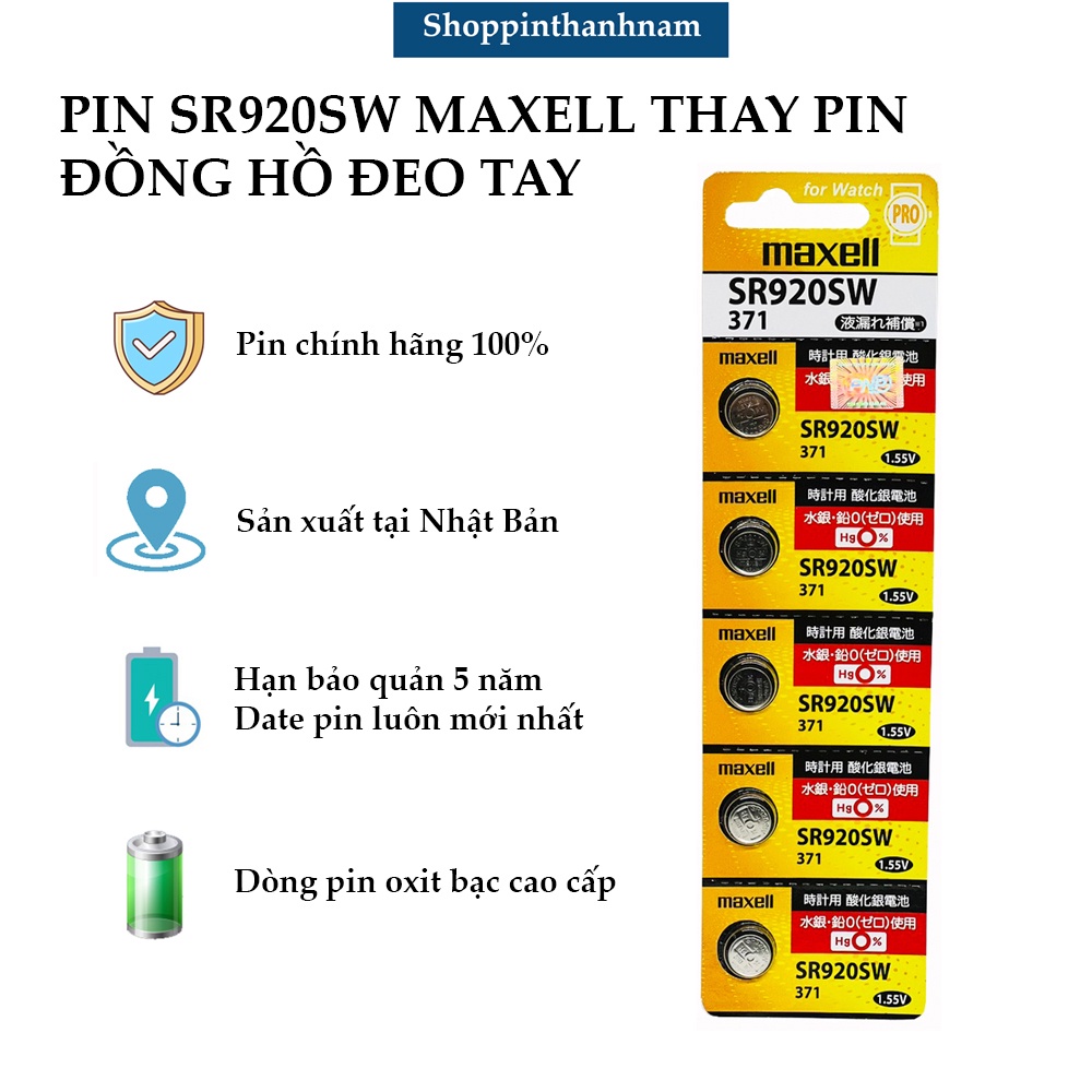 Vỉ 5 viên Maxell SR920 / 371 / SR920SW thay pin đồng hồ đeo tay