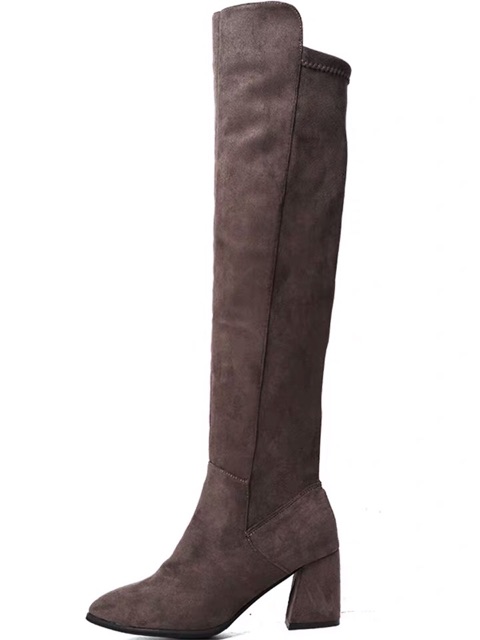 Bốt đùi nữ da lộn lót lông gót vuông cao 7cm có khoá kéo