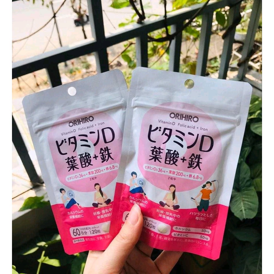 [CHÍNH HÃNG] Viên uống bổ sung vitamin D axit folic sắt Orihiro 120 viên | Thế Giới Skin Care