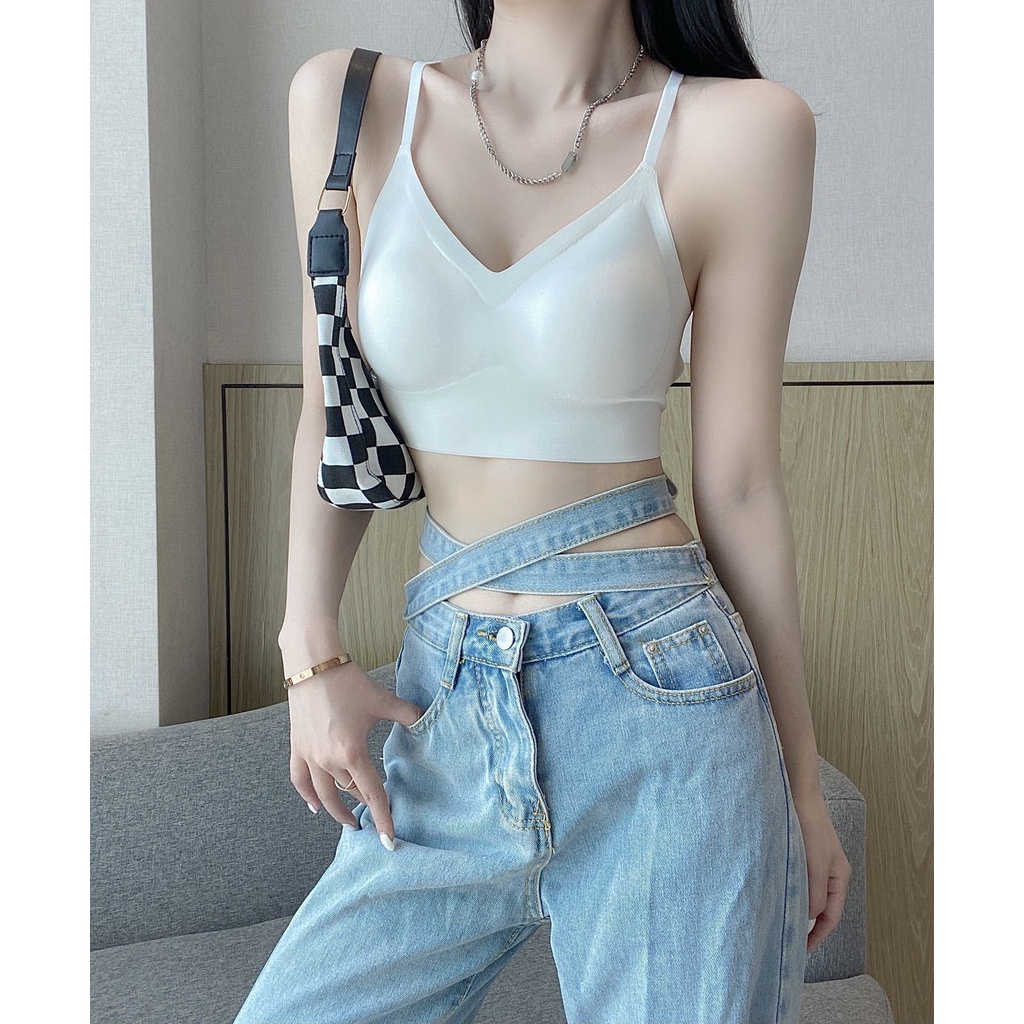 Áo Lót Lụa Lạnh Không Dây Lưng Thấp Nâng Ngực Tàng Hình Size S-XL