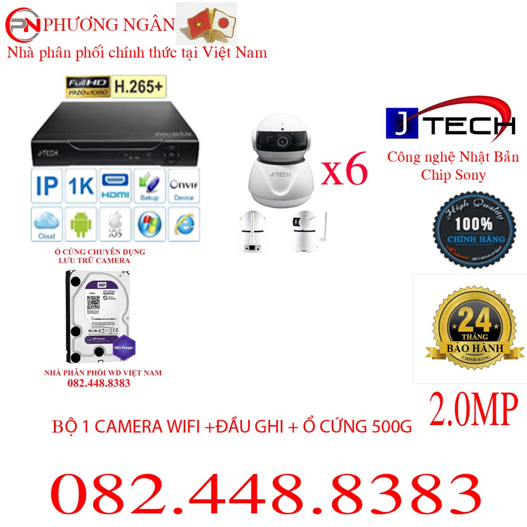 Trọn Bộ 1 đến 6 mắt camera wifi đầu ghi Jtech + ổ cứng HDD 500G