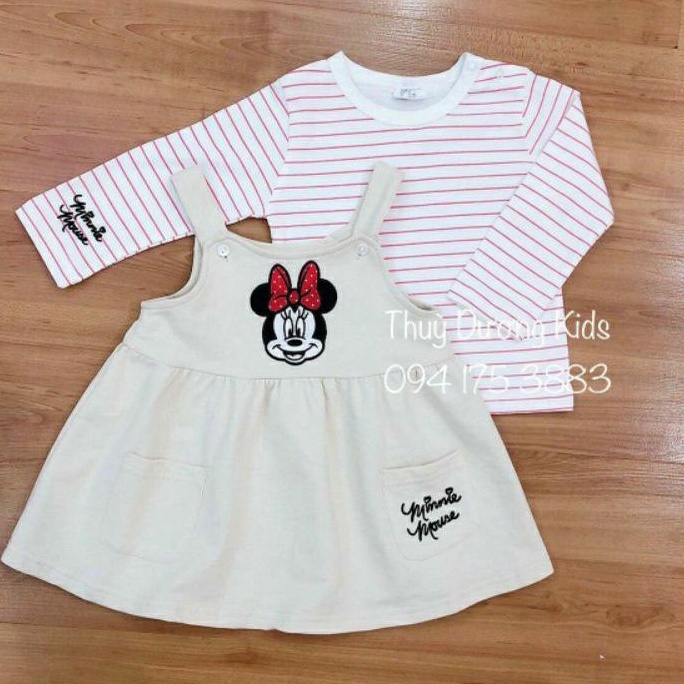 Set yếm váy họa tiết Minnie kèm áo cho bé gái HM xuất 1-6y