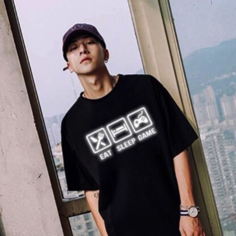 Áo thun tay lỡ dạ quang EAT SLEEP GAME