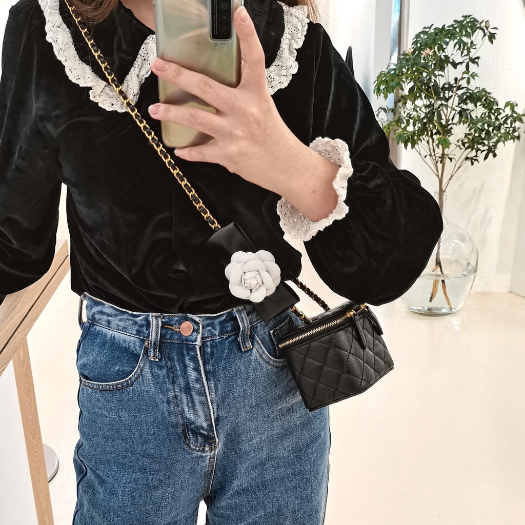 Túi cốp da PU cao cấp túi xách nữ dây xích dính kèm hoa 1999store_official