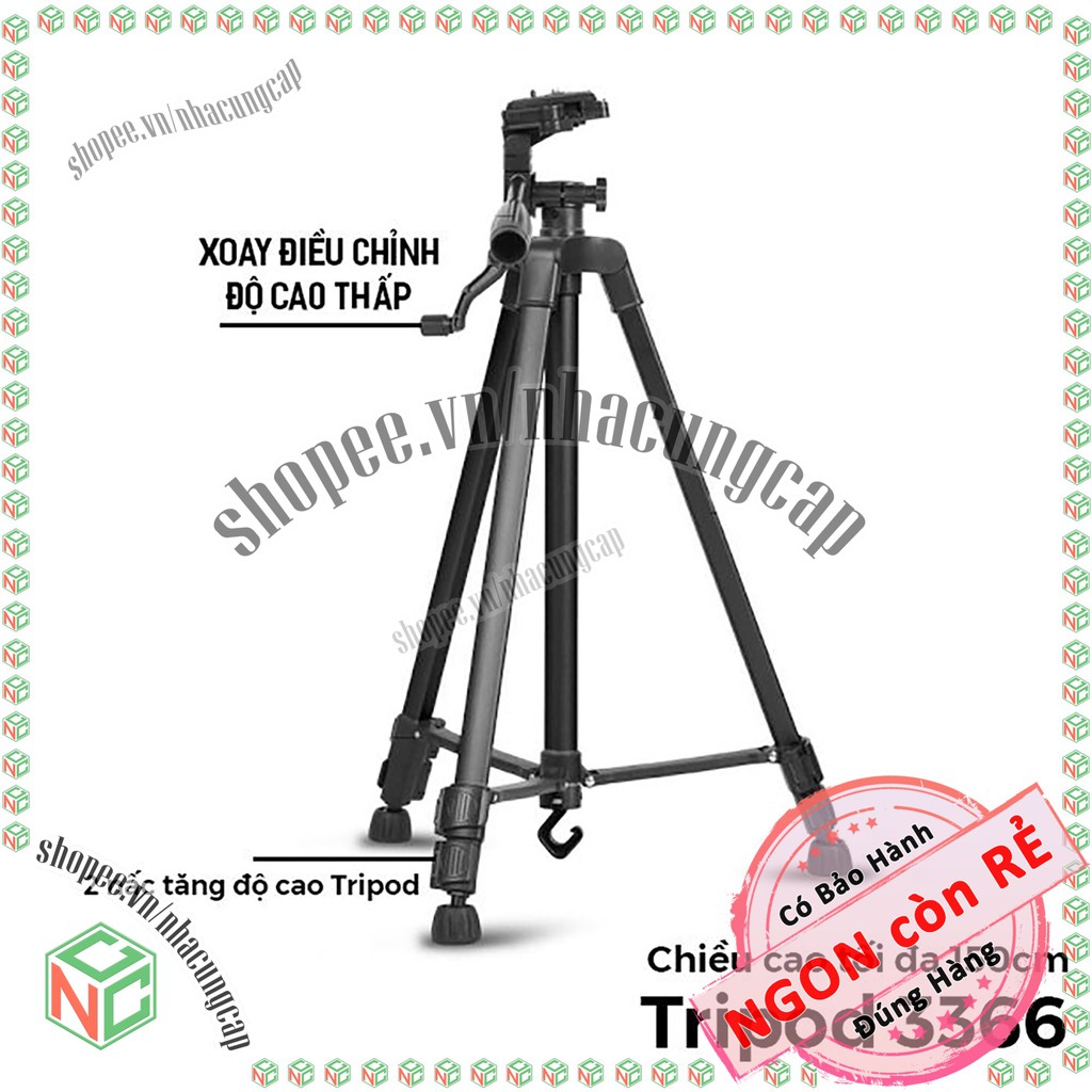 Tripod chân đế máy ảnh điện thoại với 3 chân đỡ - NLM-Tripod3366 (Bạc, Đen, Vàng)