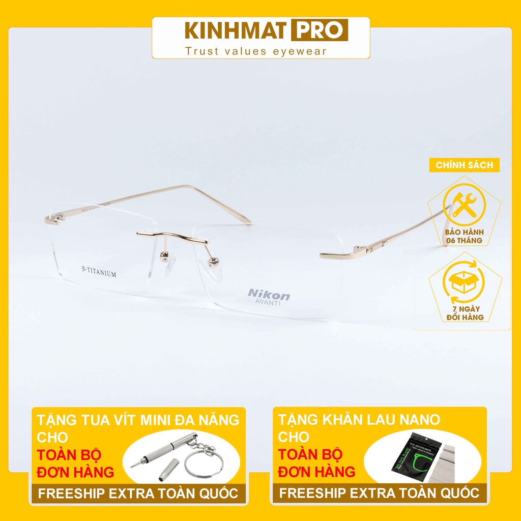 Gọng kính cận nam nữ không viền cao cấp Nikon 16011 hợp kim titan - Kính mắt Pro