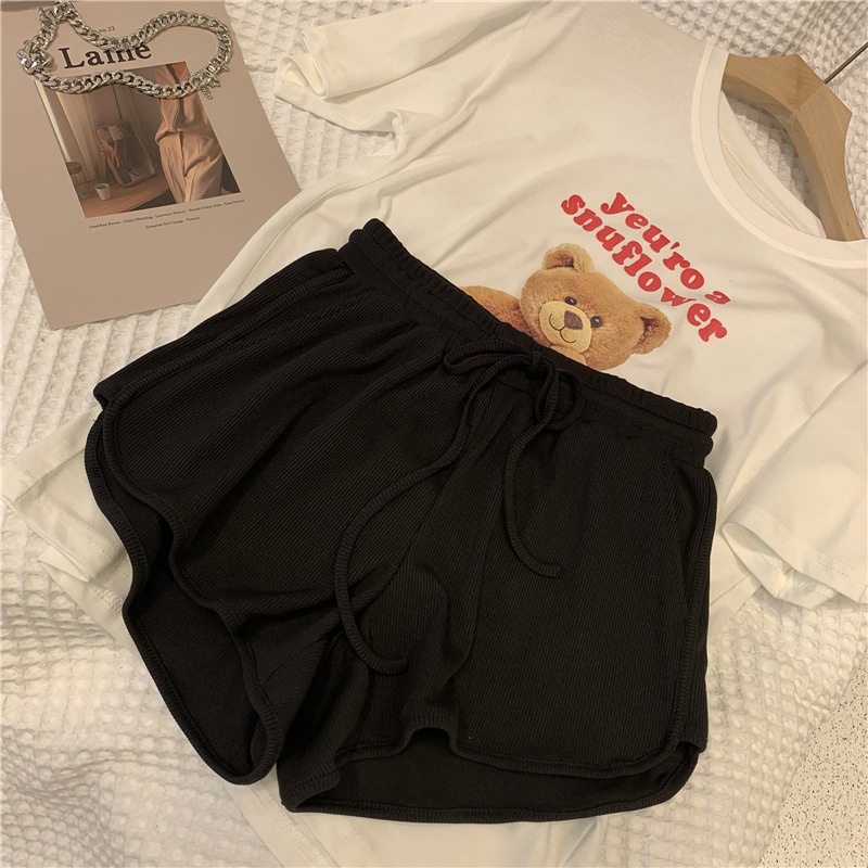 Quần short thể thao SUXI lưng cao ống rộng màu trơn dễ phối đồ thời trang mùa hè cho nữ