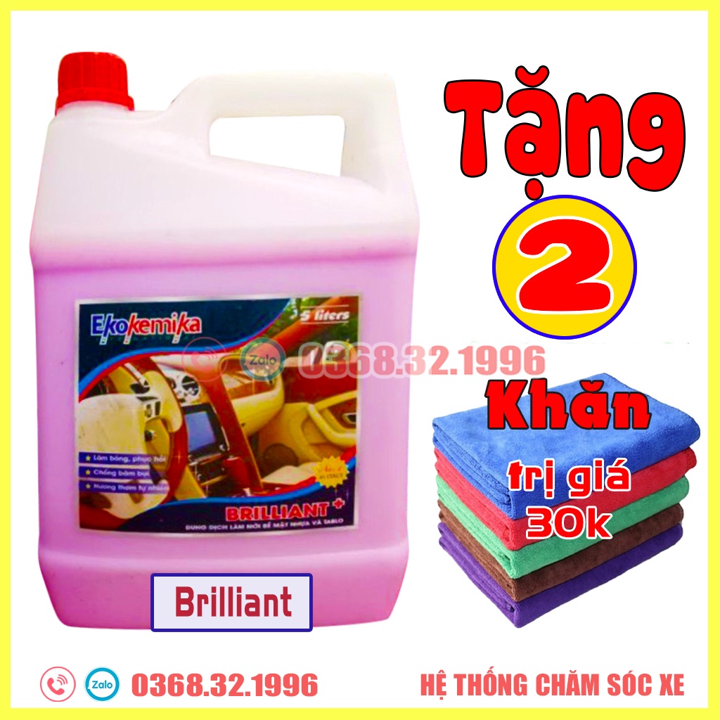 Dung dịch làm bóng, bảo dưỡng da nhựa và Tablo Ekokemika BRILLIANT 5L(hàng chính hãng) Tặng 06 mút dưỡng đa năng