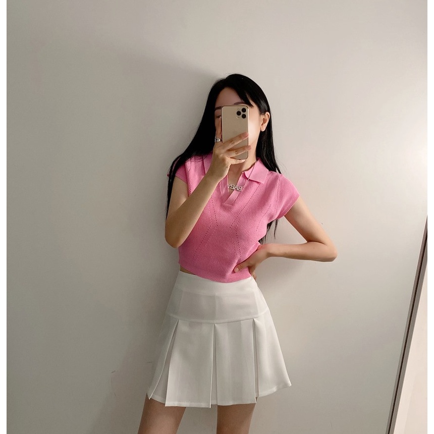 SUXI Áo POLO Dệt Kim Tay Ngắn Màu Sắc Đơn Giản Dễ Phối Đồ Phong Cách Hàn Quốc
