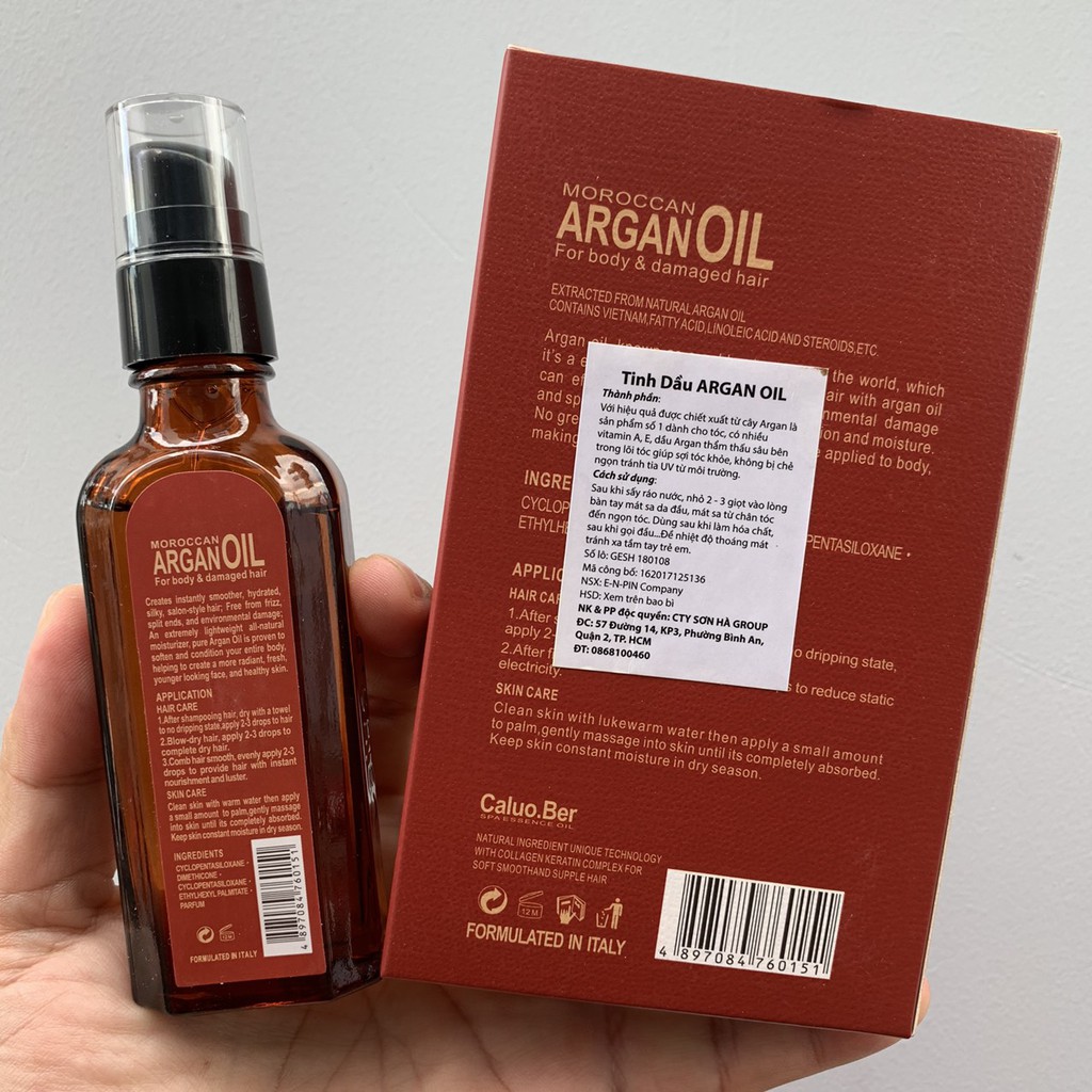 Tinh dầu Caluo.Ber Argan Oil Moroccan Collagen Keratin Complex dưỡng tóc bóng mượt 80ml (không hộp)