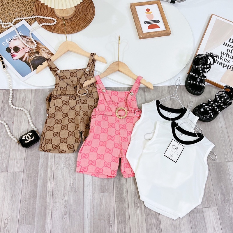 Set yếm quần gc kèm thắt lưng cho bé gái