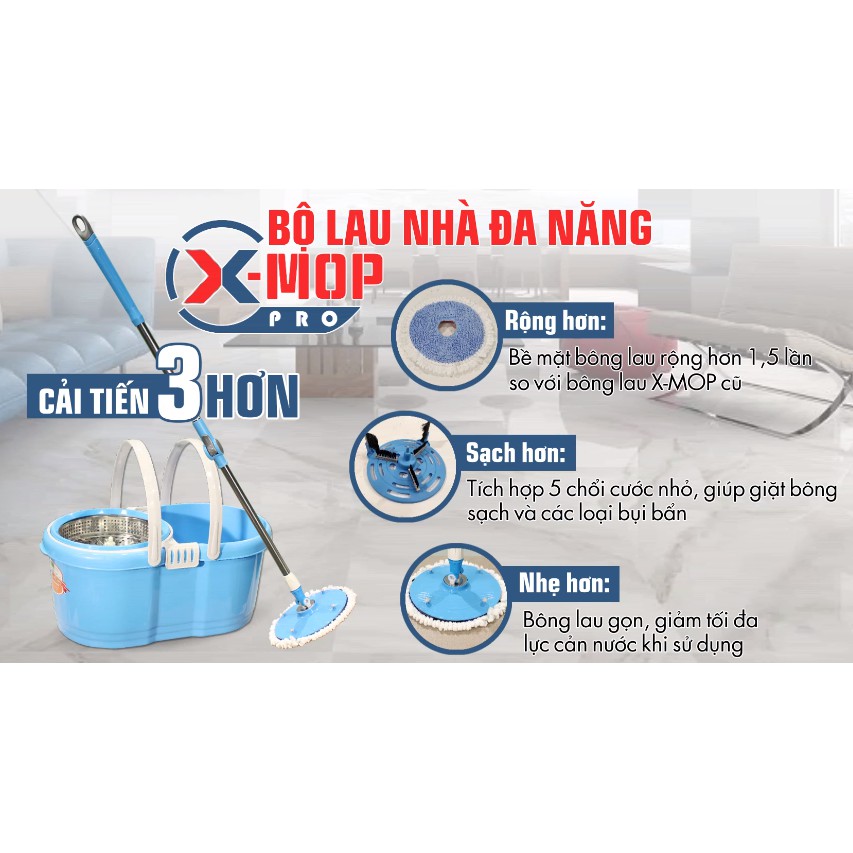 Bộ chổi lau nhà 360 độ XMOP Pro thế hệ mới siêu bền, vắt nhẹ, sạch, hàng Megahome Việt nam, bảo hành chính hãng 1 năm