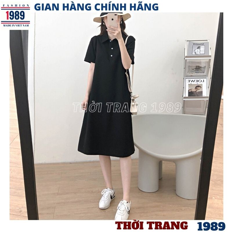 Đầm polo cổ đức dáng suông hàn quốc tiểu thư bánh bèo dễ thương ulzzang chất cottong mát mùa hè -PHƯƠNG VŨ 1989
