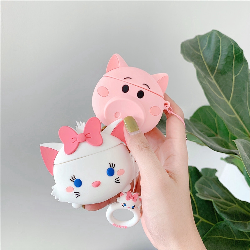 Bọc silicon bảo vệ hộp đựng tai nghe AirPods 12 kiếu dáng heo mèo hoạt hình 3D đáng yêu
