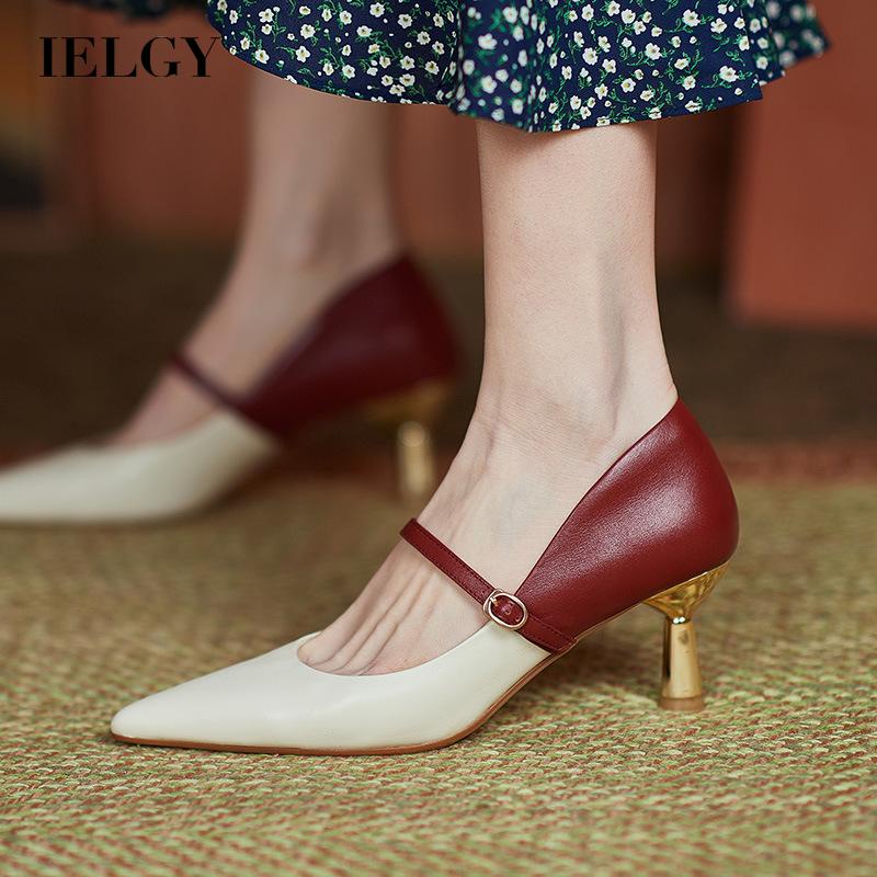 IELGY Giày mũi nhọn  cao gót phong cách cổ điển thời trang Pháp cho nữ