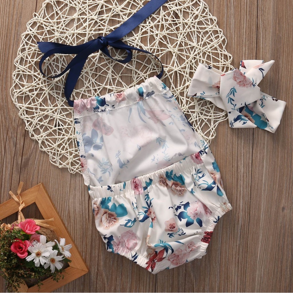 ❤XZQ-2PCS Newborn Infant Baby Girl Floral Romper Jumpsuit Playsuit Headband Outfit Set Clothes