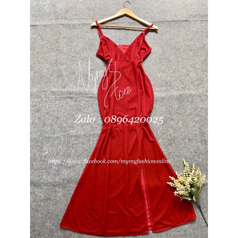 Đầm maxi body nhung dự tiệc 2 dây xẻ đùi gợi cảm TRIPBLE T DRESS - size M/L/XL  S2MT