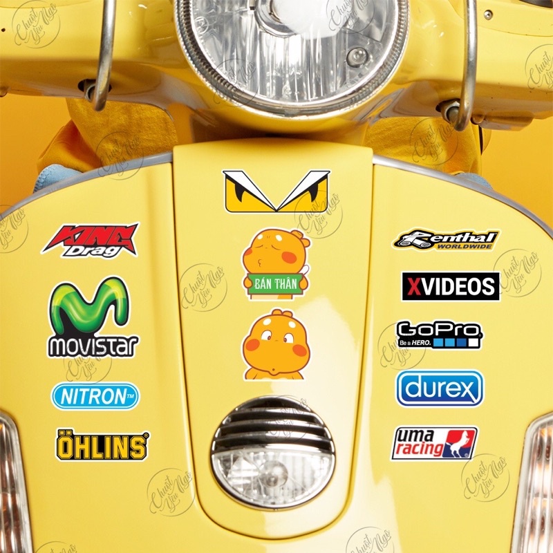 Bộ hình dán sticker decal logo tem xe và rồng mập dễ thương chống nước, decal chất lượng cao trang trí xe máy, nón NT33