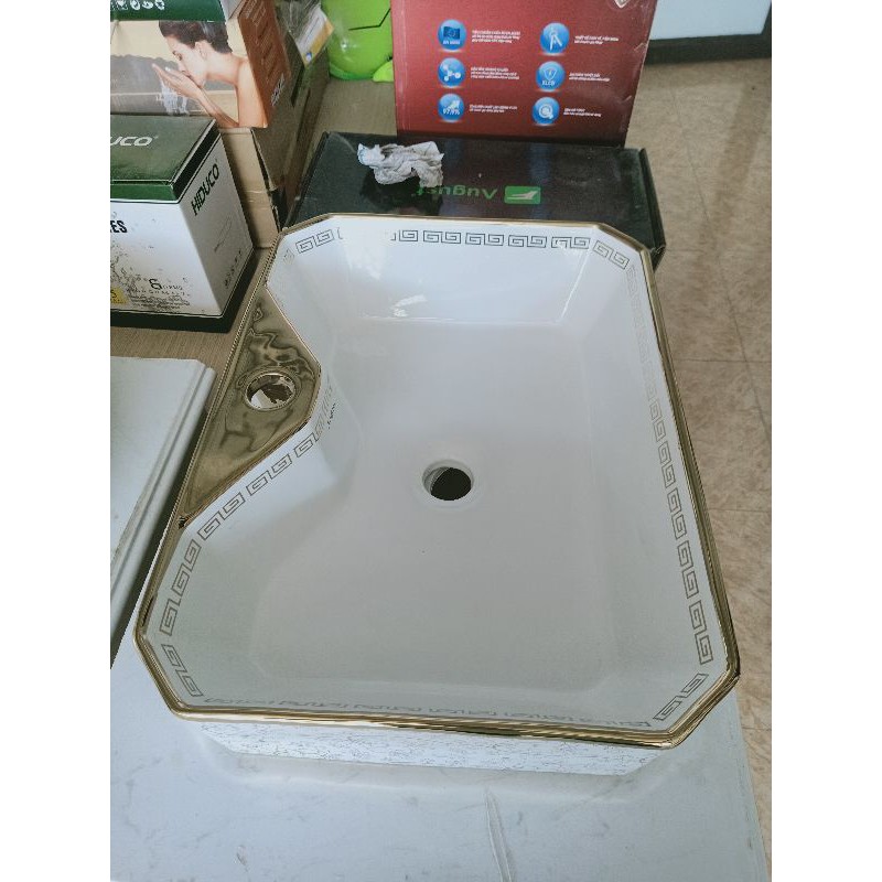 bồn rửa mặt đá lavabo hình chữ nhật hoa văn cao cấp .