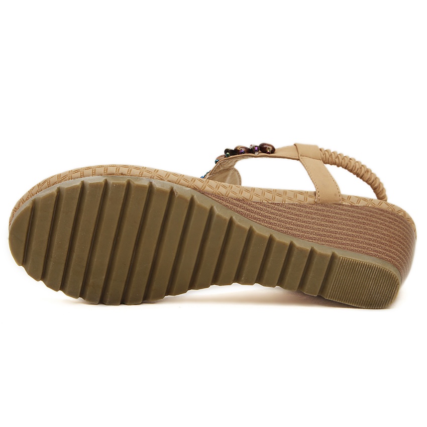 Sandal xỏ ngón Siketu, đế xuồng 6cm, quai đính hạt thời trang