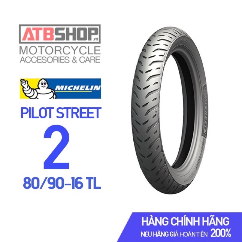 Vỏ lốp xe máy Michelin 80/90-16 TL Pilot Street 2 (Lốp không ruột)