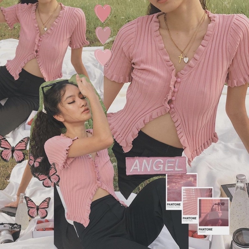 Áo croptop màu tím jennie nữ tay ngắn thun len