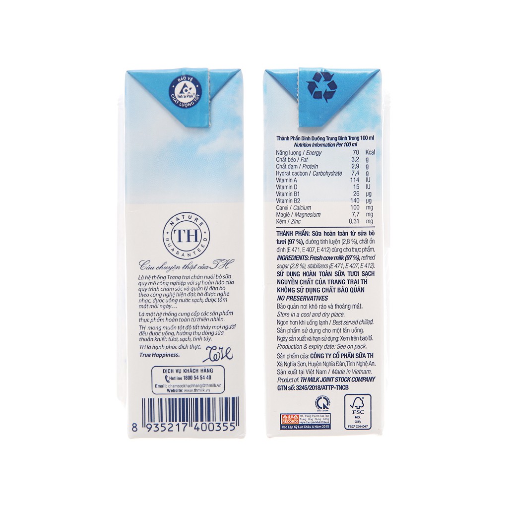 LỐC 4 HỘP TH TRUE MILK ÍT ĐƯỜNG 180ml