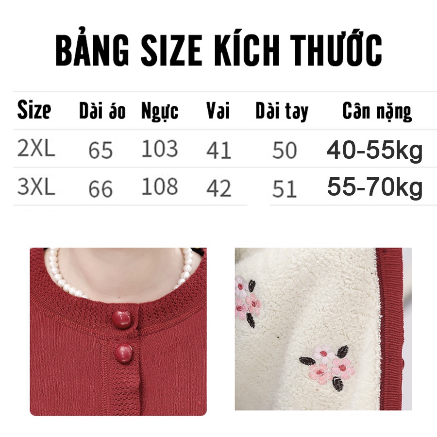 Áo len cadigan lót lông trung niên cho bà, Áo khoác lót lông cardigan Shop Haul - AL-OLD1