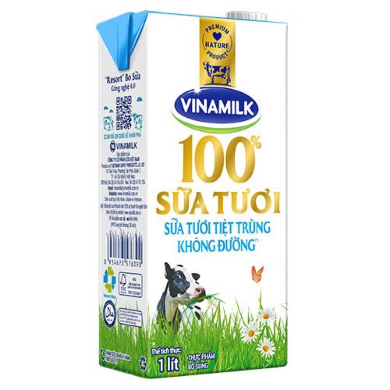 Sữa tươi tiệt trùng Vinamilk 100% Không đường - Hộp giấy 1L | WebRaoVat - webraovat.net.vn