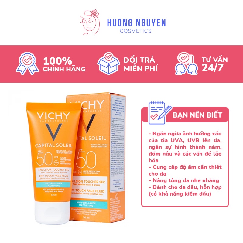 [Bạn mới nhập COSHBM -50% đơn 0Đ] Kem Chống Nắng Vichy Capital Soleil SPF50 Emulsion Toucher Sec Anti-Brillance 50ml