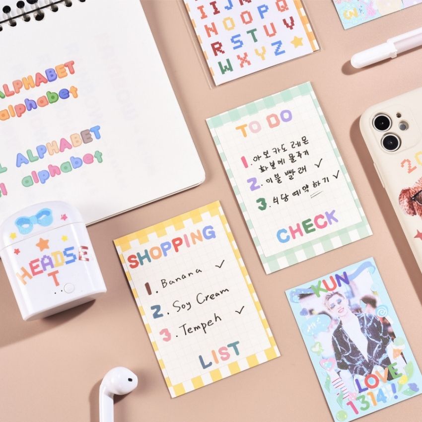 Set 2 Tấm Sticker Hình Chữ Cái Màu Sắc Cầu Vồng DecorMe Hình dán trang trí decor sổ tay, góc học tập và làm việc STKTH