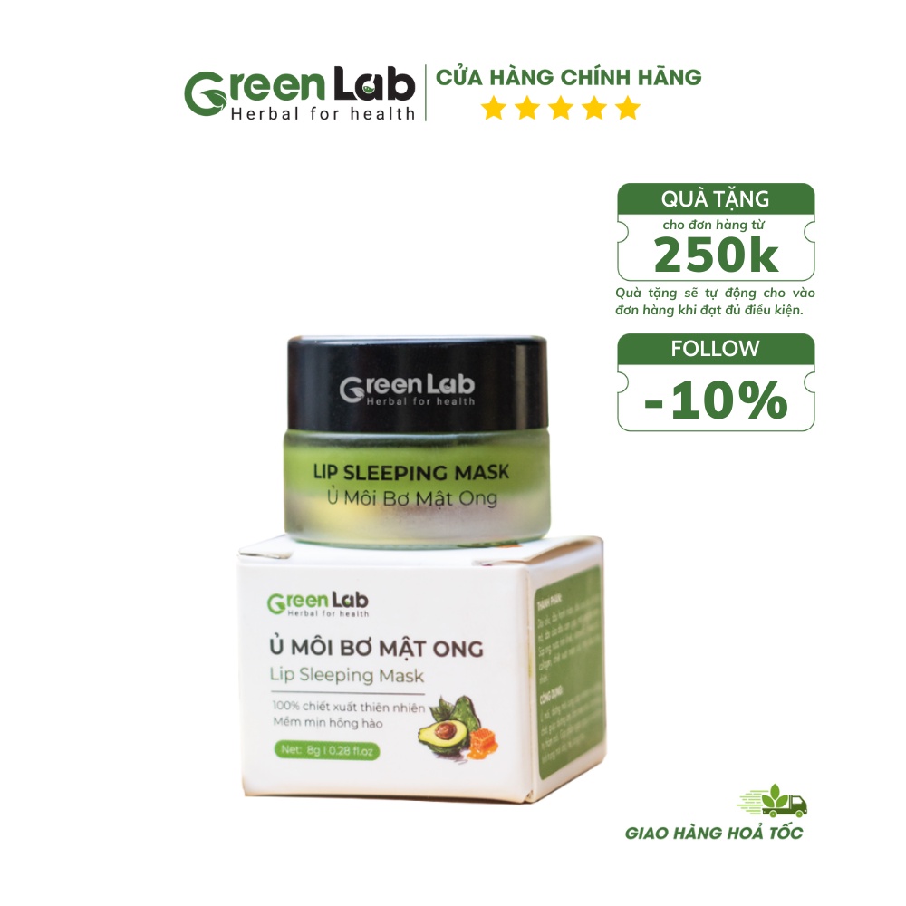 Ủ Dưỡng Môi Bơ Mật Ong GreenLab. Môi mềm mịn, hết khô hết nẻ mang đến môi hồng tự nhiên hũ 8g