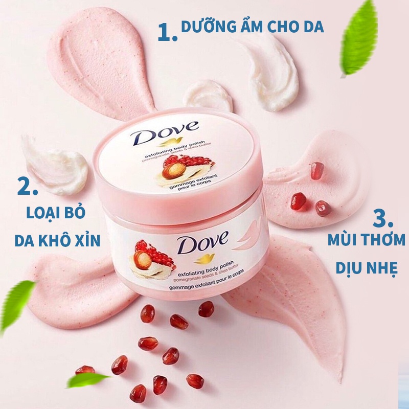 Tẩy da chết Dove Exfoliating Body Polish bản Đức/Mỹ, tẩy tế bào chết toàn thân Dove