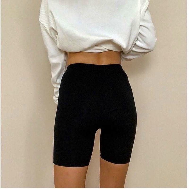 Quần legging đùi Choobe nữ thun cạp cao biker lửng ngố đồ mặc nhà dáng ôm bó lưng thun bigsize tập gym yoga