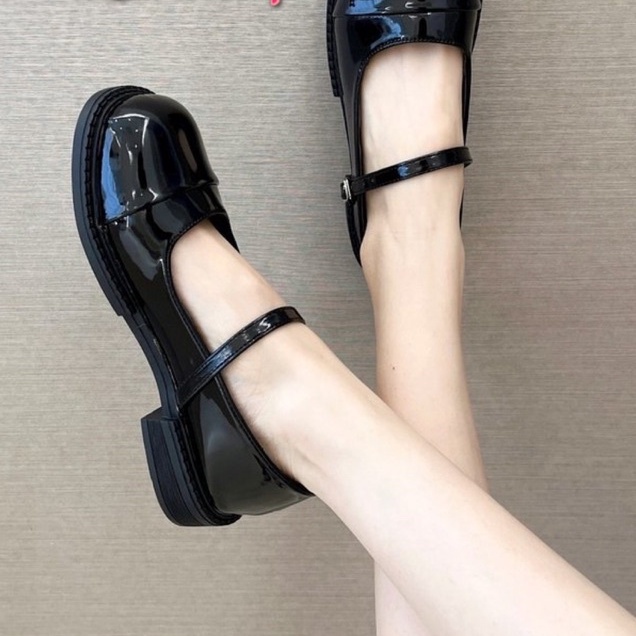 Giày Đốc Nữ Mary Jane, Giày Búp Bê Lolita Cài Khuy Ngang Chất Da Mềm Đế Thấp 2 Phân 374