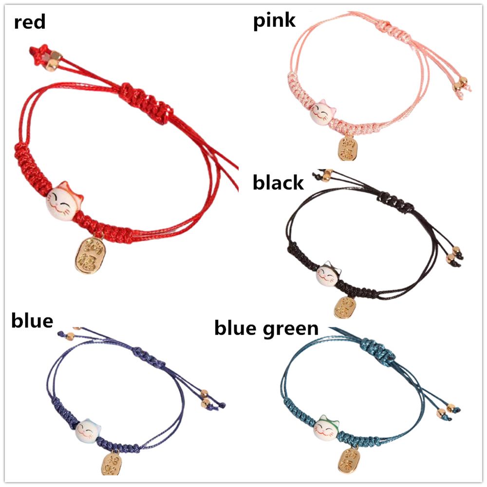 Vòng Tay Dây Bện Mặt Hình Mèo May Mắn Nhiều Màu Thời Trang Cho Nữ
