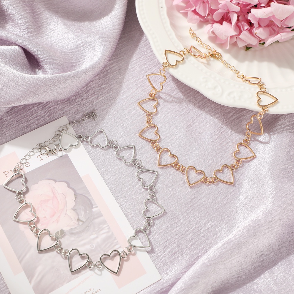 Dây chuyền choker trái tim rỗng màu vàng bạc phong cách Hàn Quốc thời trang dành cho nữ
