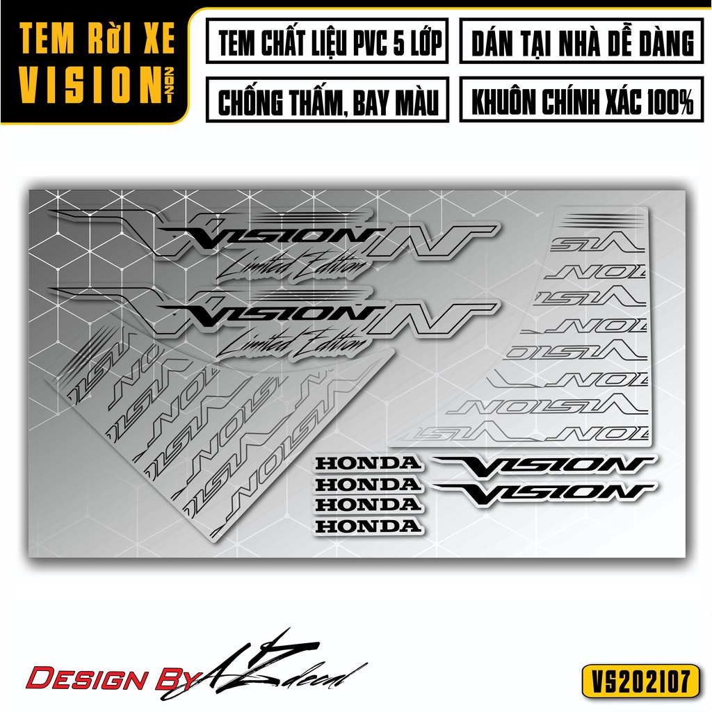 Tem Dán Xe Vision 2015 - 2022 Mẫu Logo Chìm Nổi | VS07 | Decal Rời Dán Xe Chống Nước, Bền Màu, Đa Dạng Mẫu Mã