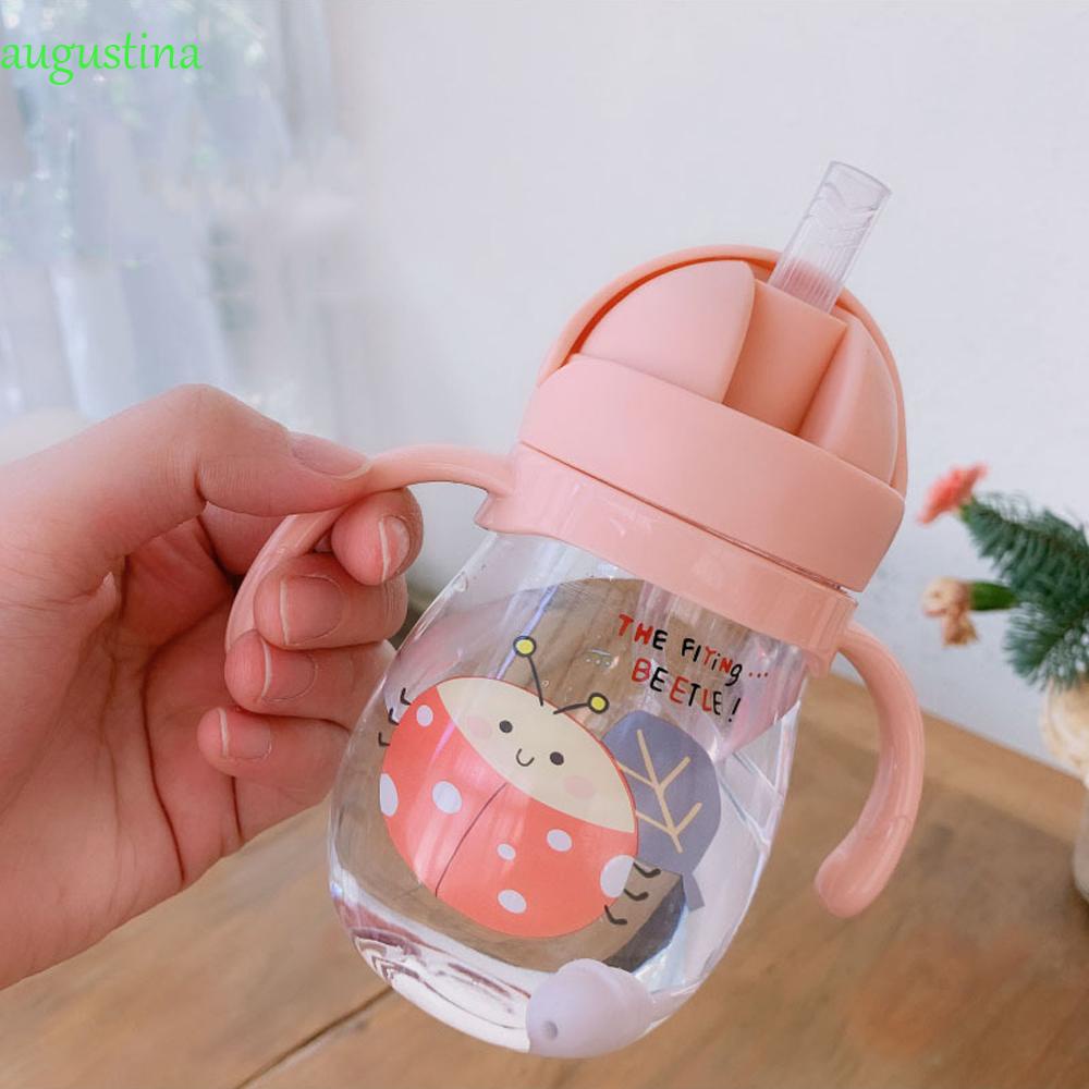 Bình Sữa Có Tay Cầm Và Ống Hút 350ml Họa Tiết Hoạt Hình Nhiều Màu Sắc Cho Bé