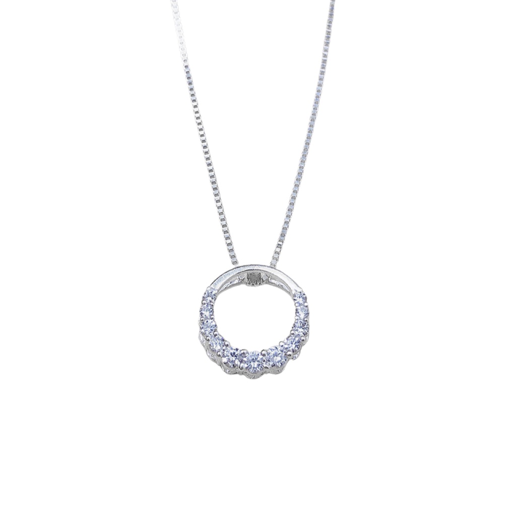 Dây chuyền bạc nữ mặt tròn đính đá sang chảnh chất liệu bạc 925 thời trang phụ kiện trang sức Viễn Chí Bảo D400265