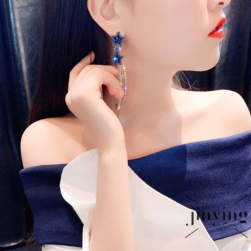 GETNOIVAS Đôi bông tai dài tua rua đính đá thời trang cho nữ