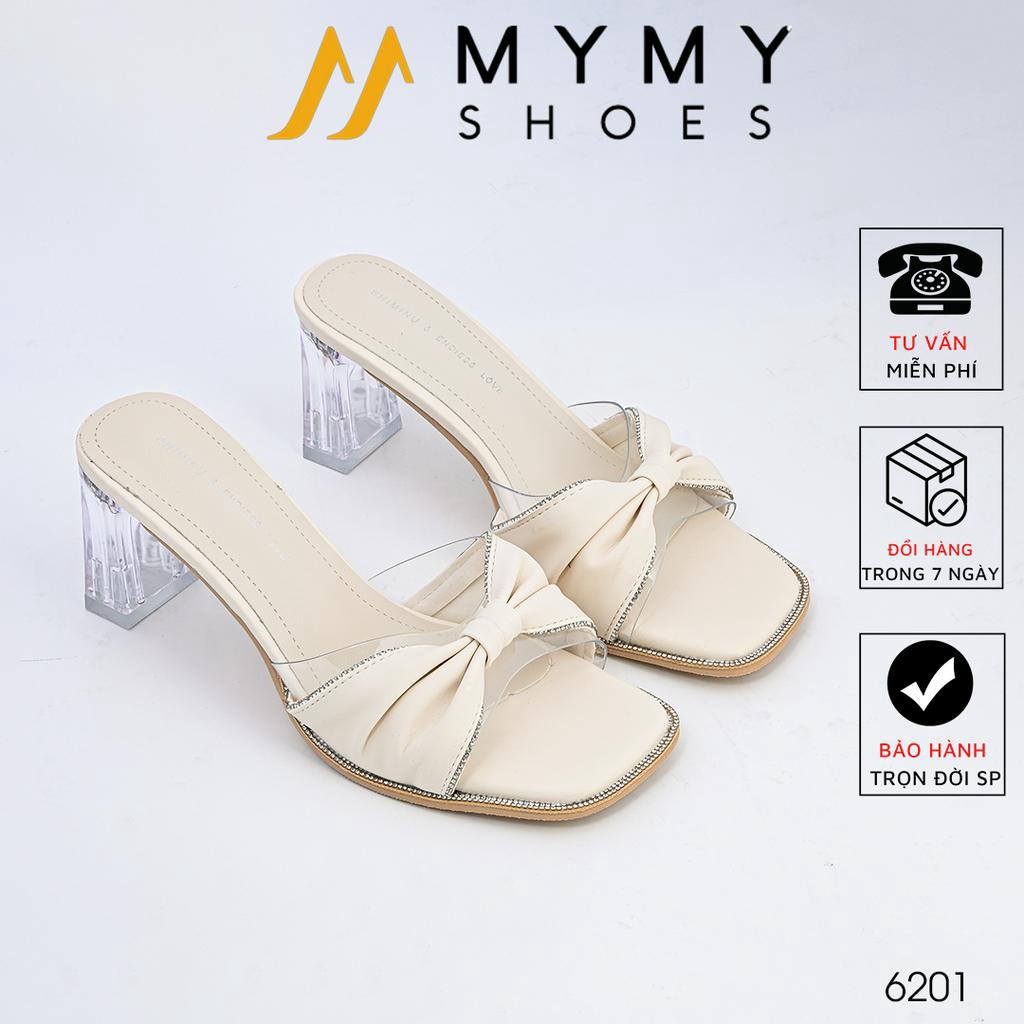 Dép sandal nữ gót vuông 7p gót trong màu kem MyMyShoes - dép nữ 6201