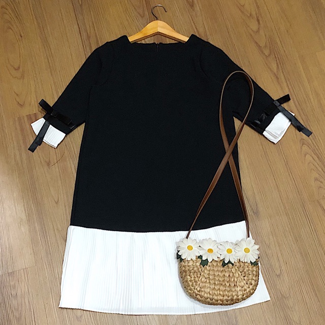 Đầm váy đen phối li tay ruy băng (kèm hình thật) | BigBuy360 - bigbuy360.vn