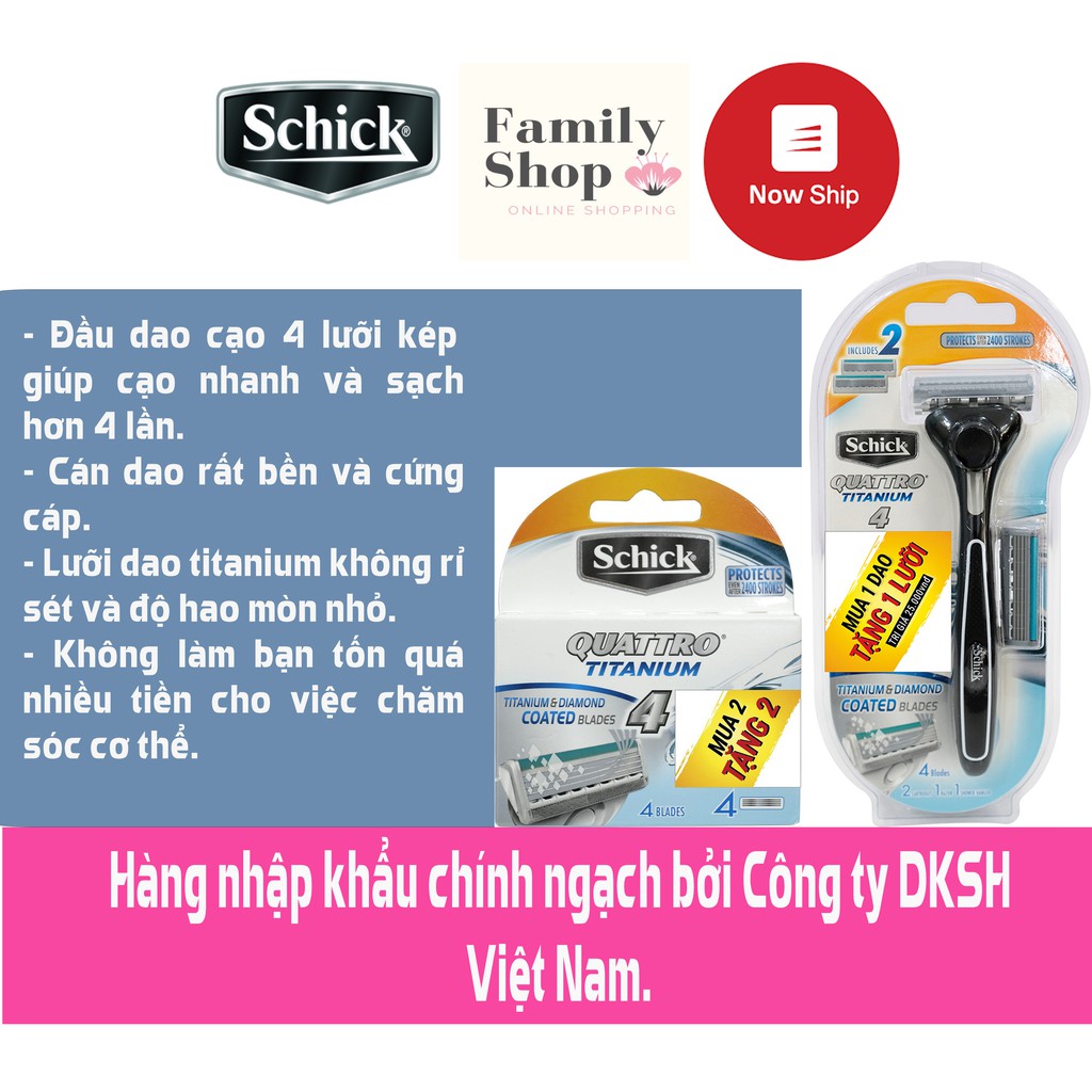 [Hàng Chính Hãng] Dao Cạo Cao Cấp Schick Quattro Titanium 4 - Công Nghệ 4 Lưỡi Dao Kép.